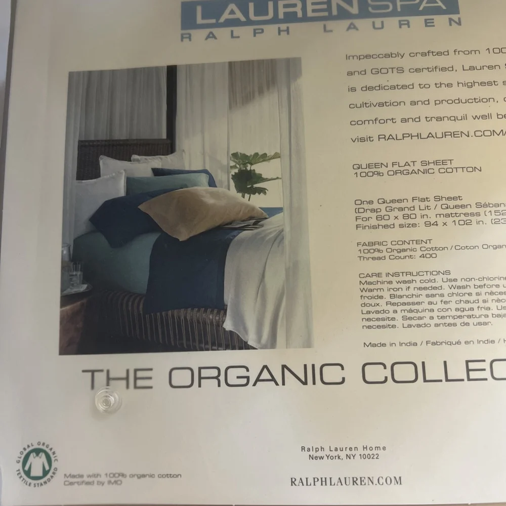 Ralph Lauren Spa Organic Queen Flat Sheet & 2 Std Pillowcases Ochre Gold New Vtg